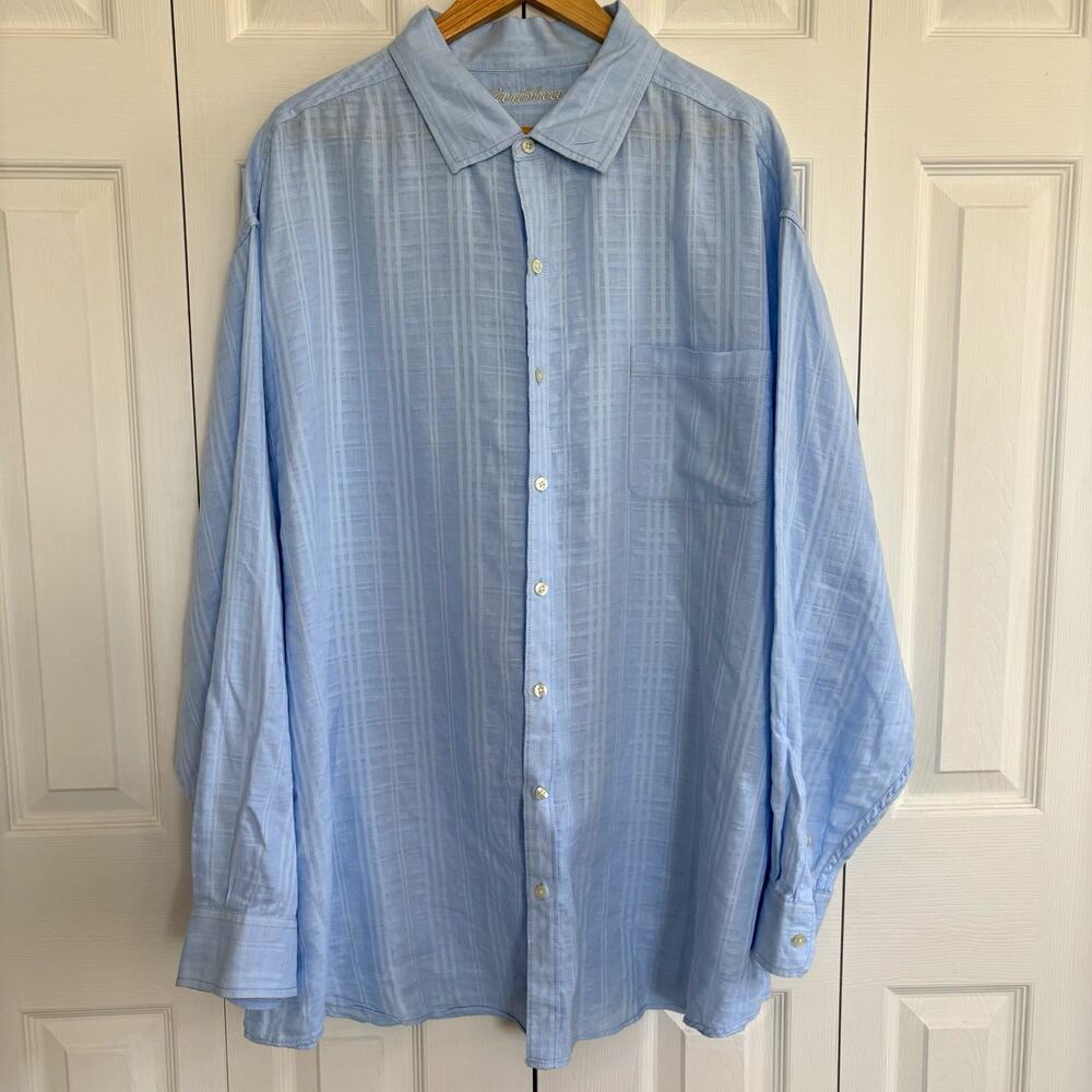 Caribbean 3XB Mens Linen Blend Shirt Blue Plaid Long Sleeve Button Up Big Tall